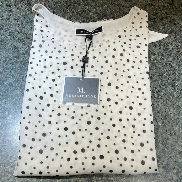 Melanie Lyne black and white polka dot lined blouse with bottom tie size 4 NEW - Picture 10 of 10